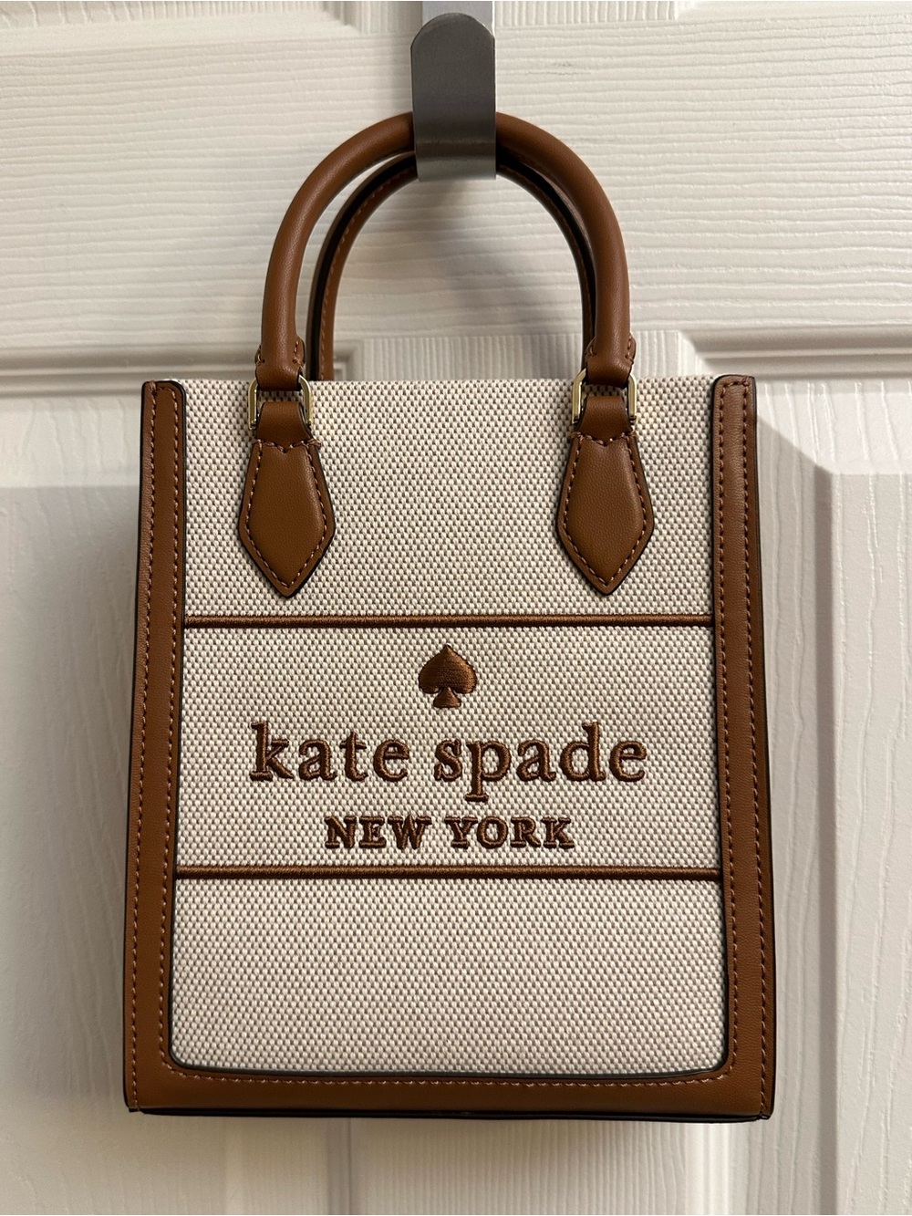 kate spade Cream Canvas Mini Tote with Brown Leather Trim